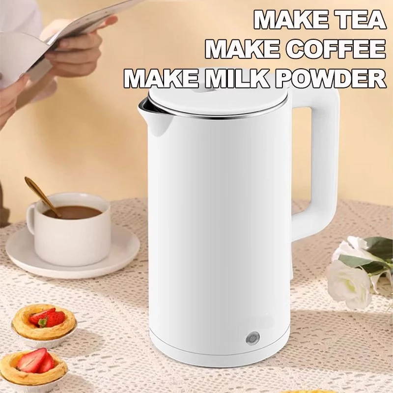 Electric Kettle White Stainless Kettle Double-layer insulation Easy Use ...