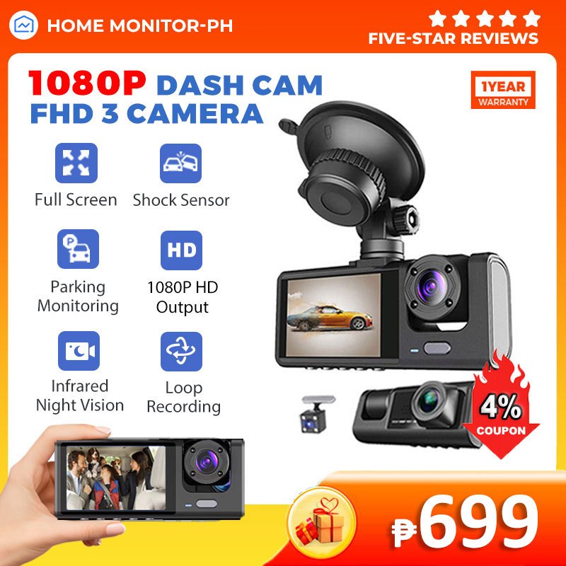 1080P Dash Cam For Car Front And Rear Camera Recorder With Night