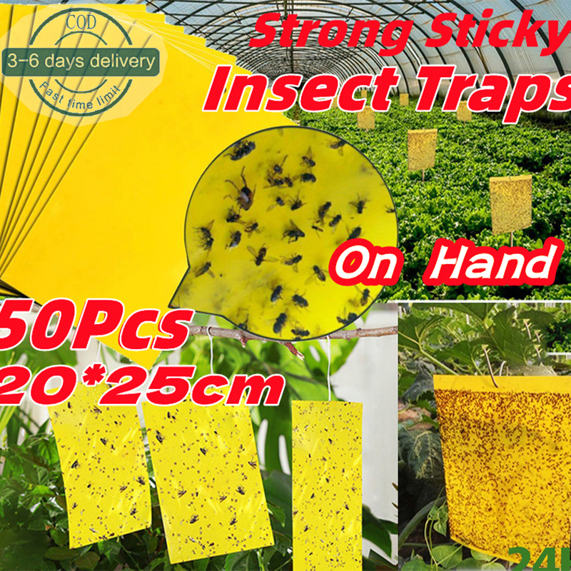 100Pcs/50Pcs Strong Flies Traps Bugs Double-Sided Insect Yellow Sticky ...