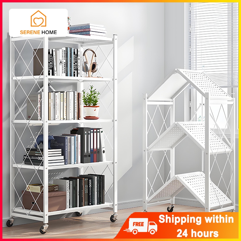 No Installation 3-5 Layer Foldable Kitchen Metal Rack With Wheels ...