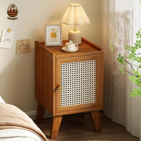 Nordic Rattan Bamboo Nightstand Simple Bedroom Bedside Locker Mini Cabinet Living Room Corner Table