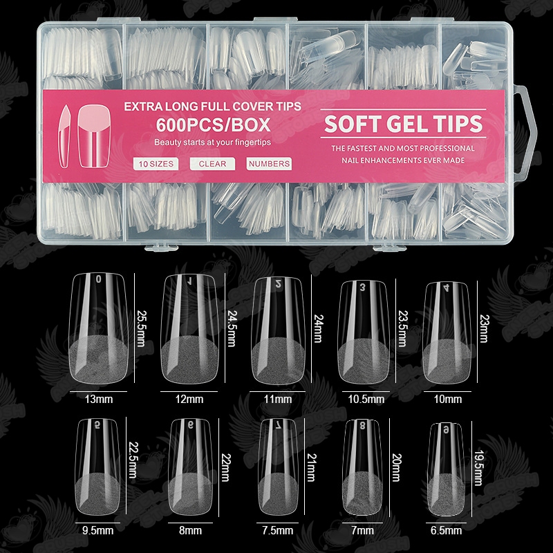 600 Pcs/Set Nail Tips Kit Matte Nail Extension Tool Clear Soft Gel ...