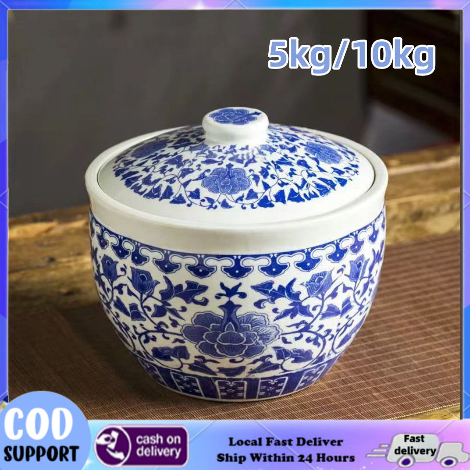 Ceramic Rice Storage Container 5KG/10KG Rice Bucket Rice Dispenser ...