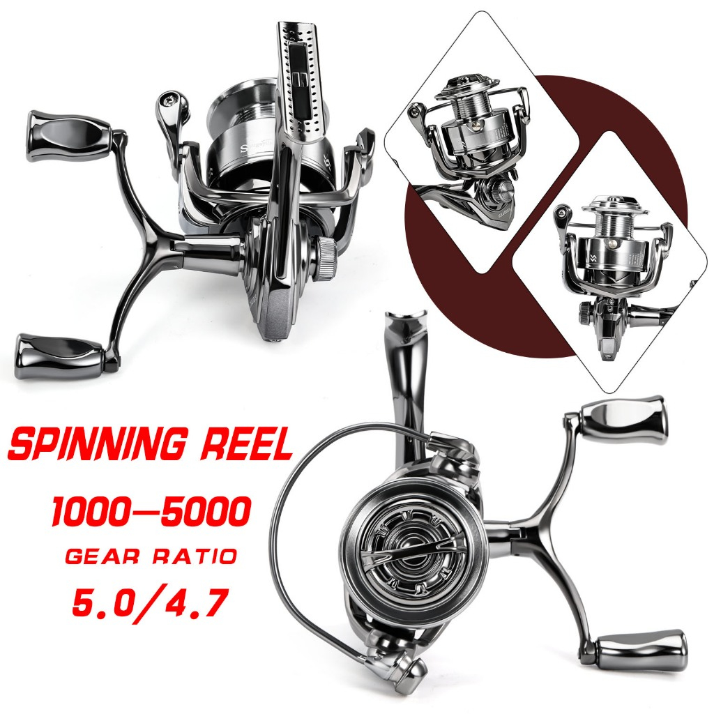Sougayilang Spinning Fishing Reel Aluminium Spool Double Handle 5.0:1 ...