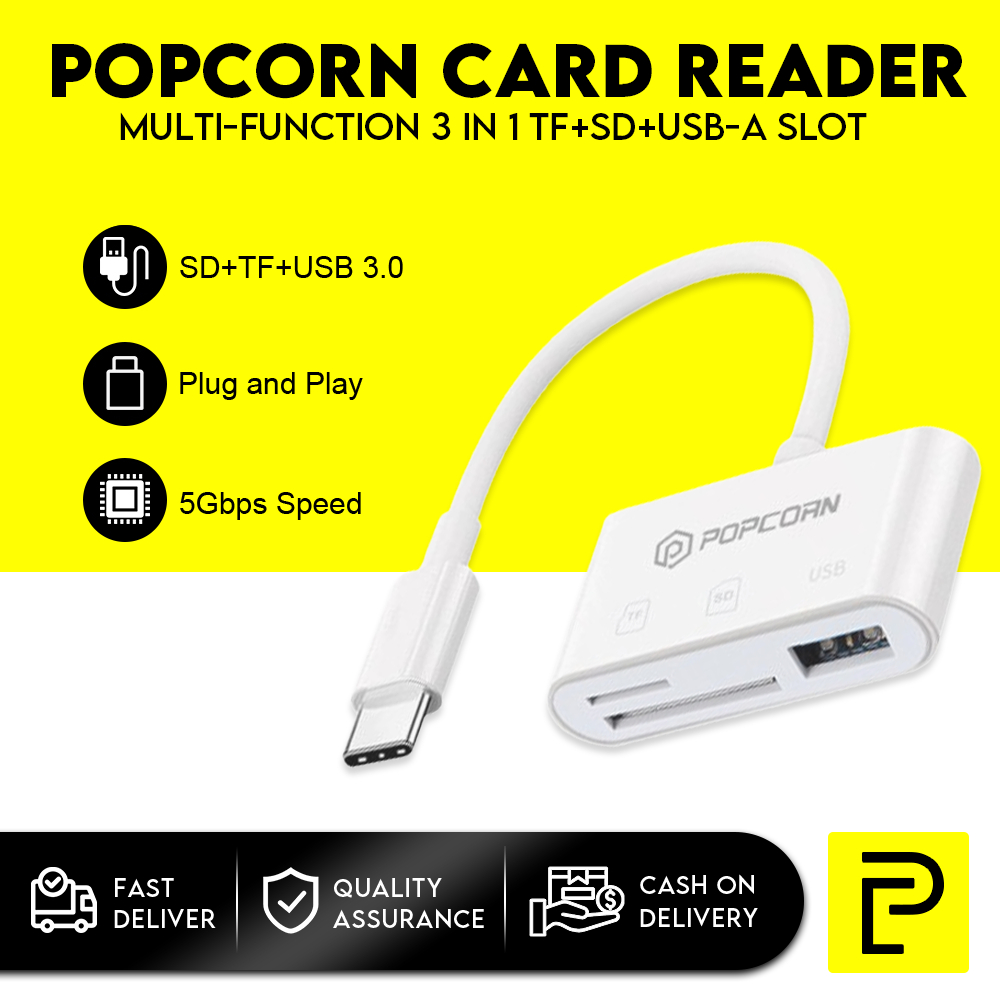 Popcorn 3 in1 Adapter OTG CardReader Type-C To TF/SD+USB w/ 5Gbps ...