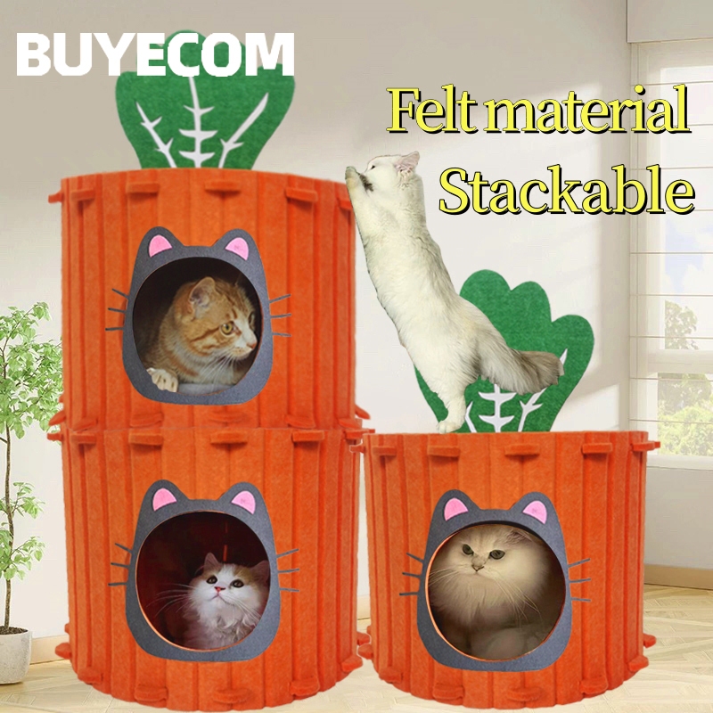 Stackable Felt Carrot Cat Bed Semi-Enclosed Tunnel Cat House Tree Hole ...
