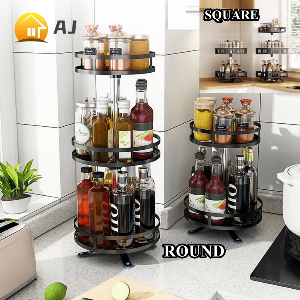 NEW Spice Rack Kitchen Organizer Shelf Free Spin Rotate | Shopee ...