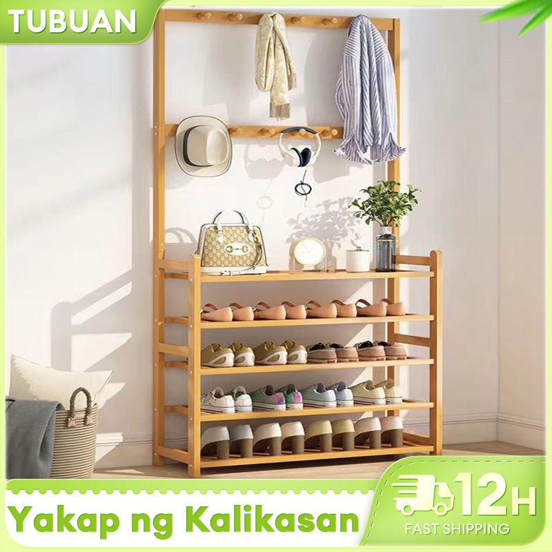 TUBUAN Shoe Rack Clothes Hanging Rack With Shoe Storage 2in1 Clothes ...