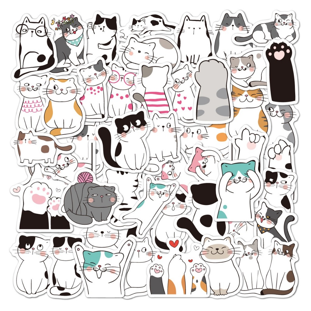 50Pcs Funny Cats Emoji Series Stickers DIY Luggage Laptop Waterproof ...