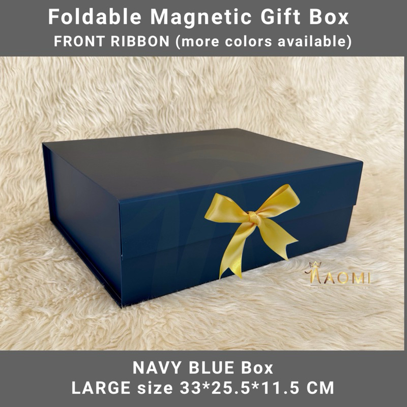 Premium Magnetic Gift Box NAVY BLUE Front Ribbon Elegant Foldable ...