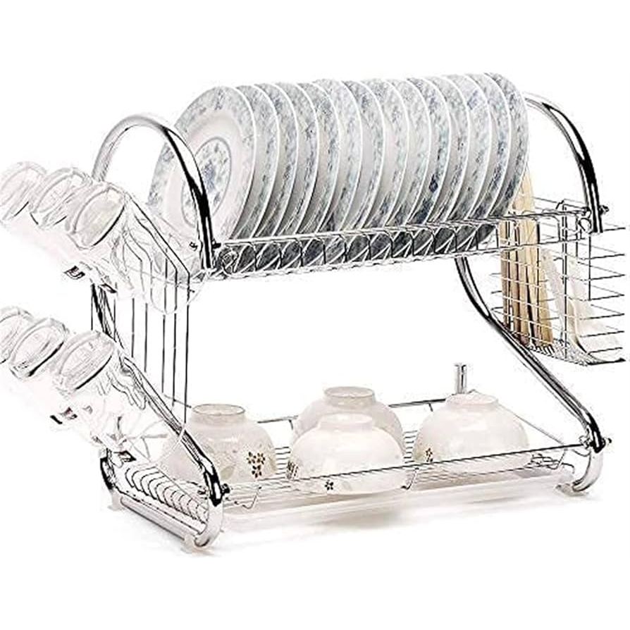 2 Tier Dish Drying Rack Upgrades Double Rust-Proof Treatment Dish Rack ...