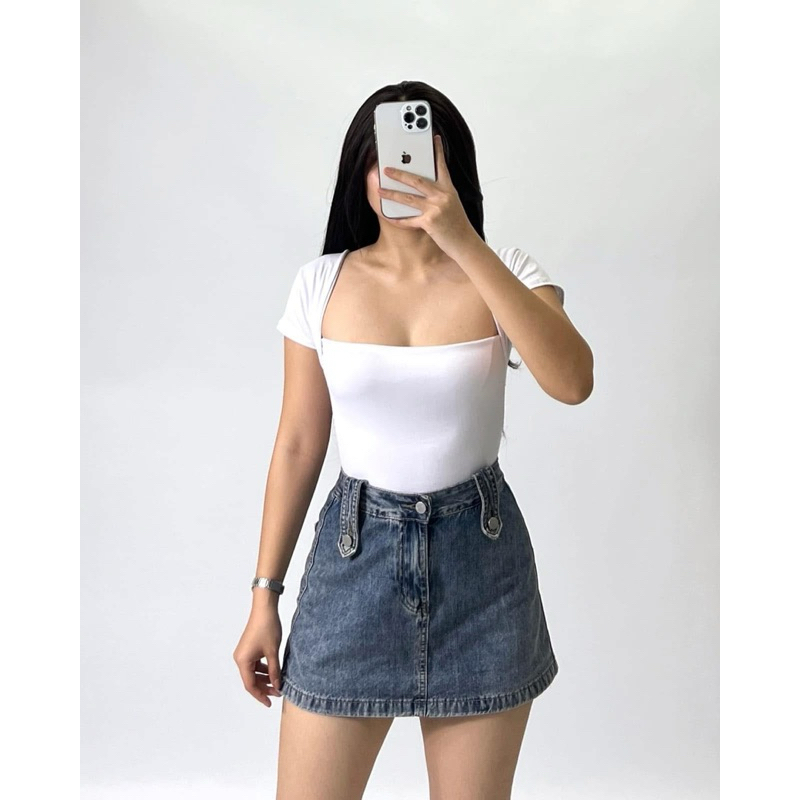 CHANTAL Squareneck Double Lining Front Only Basic Top | Shopee Philippines