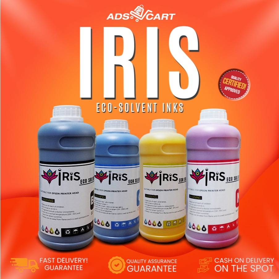ADS IRIS Eco Solvent Ink CMYK 1 Liter for DX5/DX7/DX11/XP600 Inkjet ...