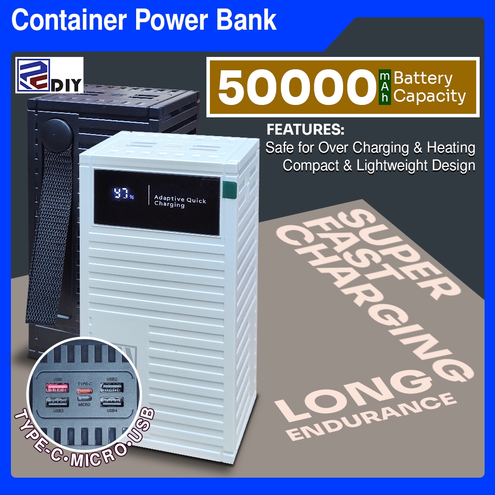 50000mAh LED Display Fast Charging Powerbank 4 USB + Micro USB + Type-C ...