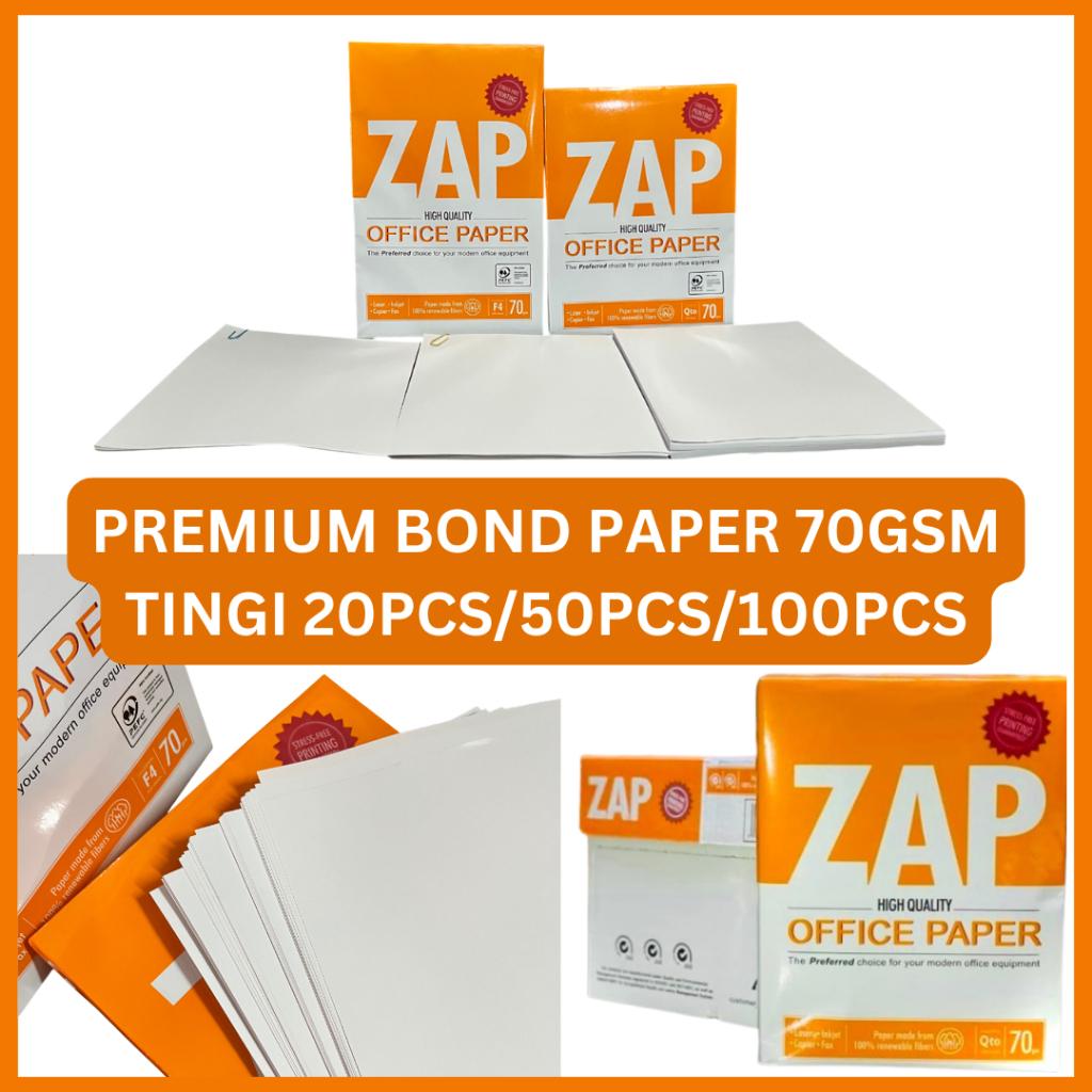 20 50 100PCS Zap Premium Bond Paper Office Paper A4 SHORT LONG 20Sub ...
