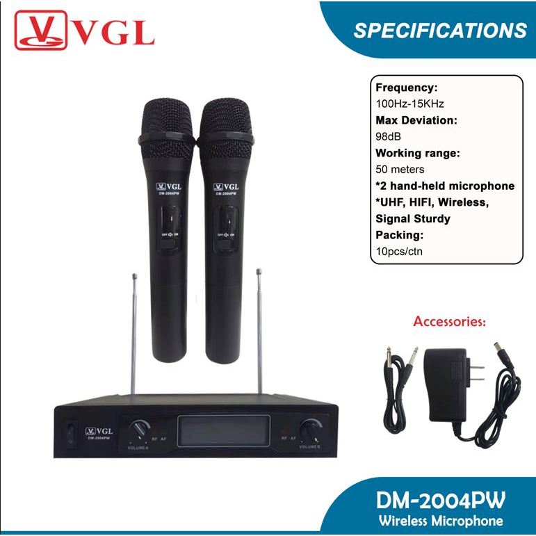 VGL Dual Handheld Wireless Microphone with UHF Connectivity and ...