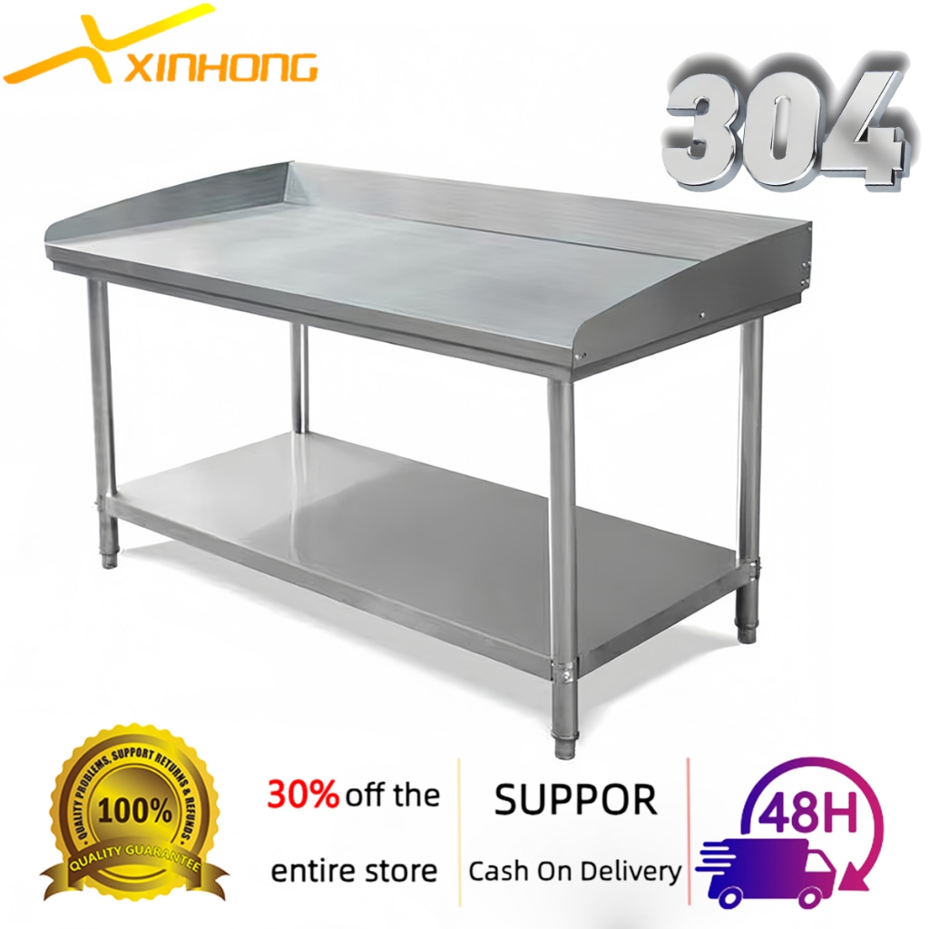 Stainless steel work table kitchen commercial 2-layer workbench with ...