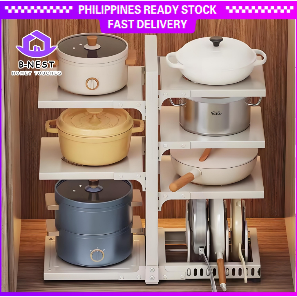 [Adjustable Layer] B-NEST 2 IN 1 Kitchen Pan Rack Pot Rack Under Sink ...