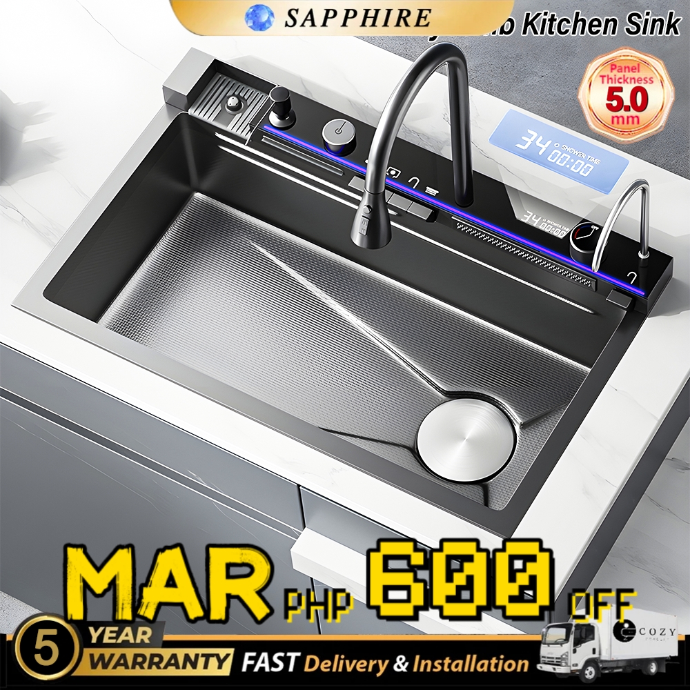 Upgrade SUS 304 Lababo Kitchen Sink Stainless Piano Key Waterfall Pull ...