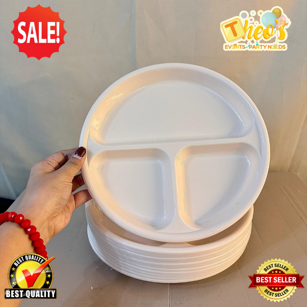 585 6/12pcs Plate with Divider Round Plastic Canteen Plate Partition ...