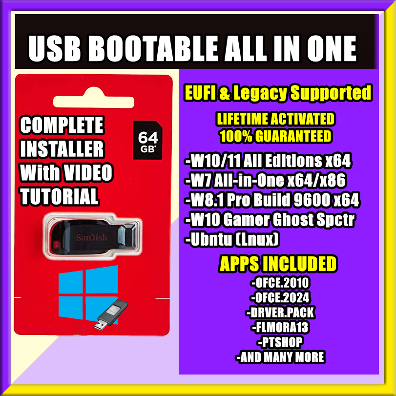 USB with OS ALL in ONE Bootable Flash Drive 64gb | Shopee Philippines