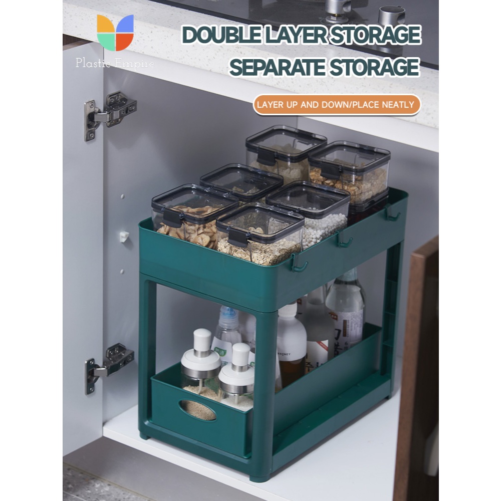 2 Layer Storage Rack Cabinet Organizer Sliding Drawer Cup Holder For ...