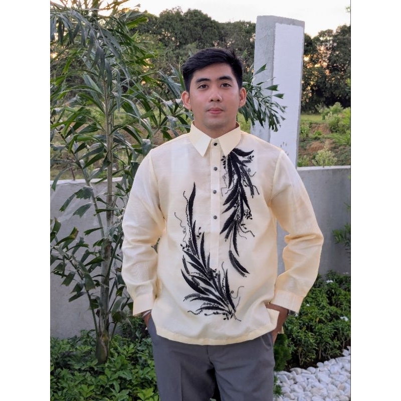 Modern Barong Tagalog Black Talahib Design | Shopee Philippines
