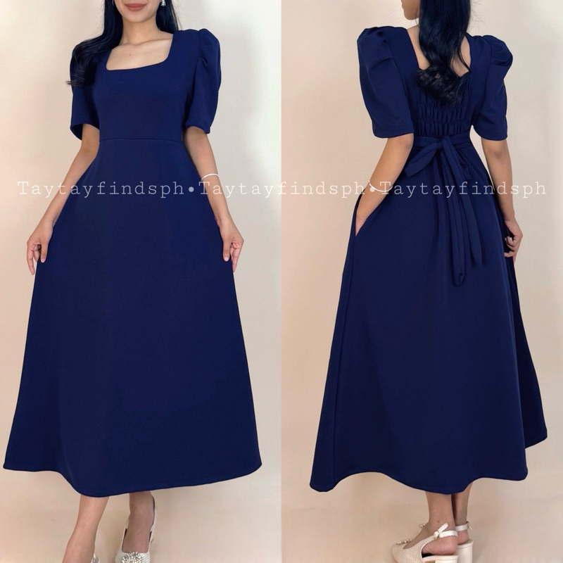 FELICITY SQUARE NECK PUFFSLEEVE NEOPRENE MAXI DRESS | taytayfindsph ...