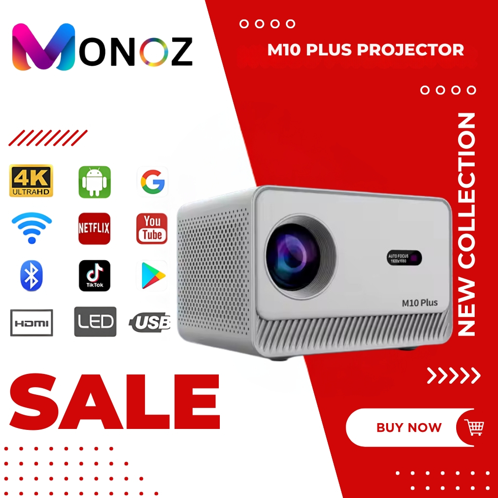MONOZ M10 Plus 4K Projector | Android 11 | 200 Lumens | BT 5.2 | Free ...