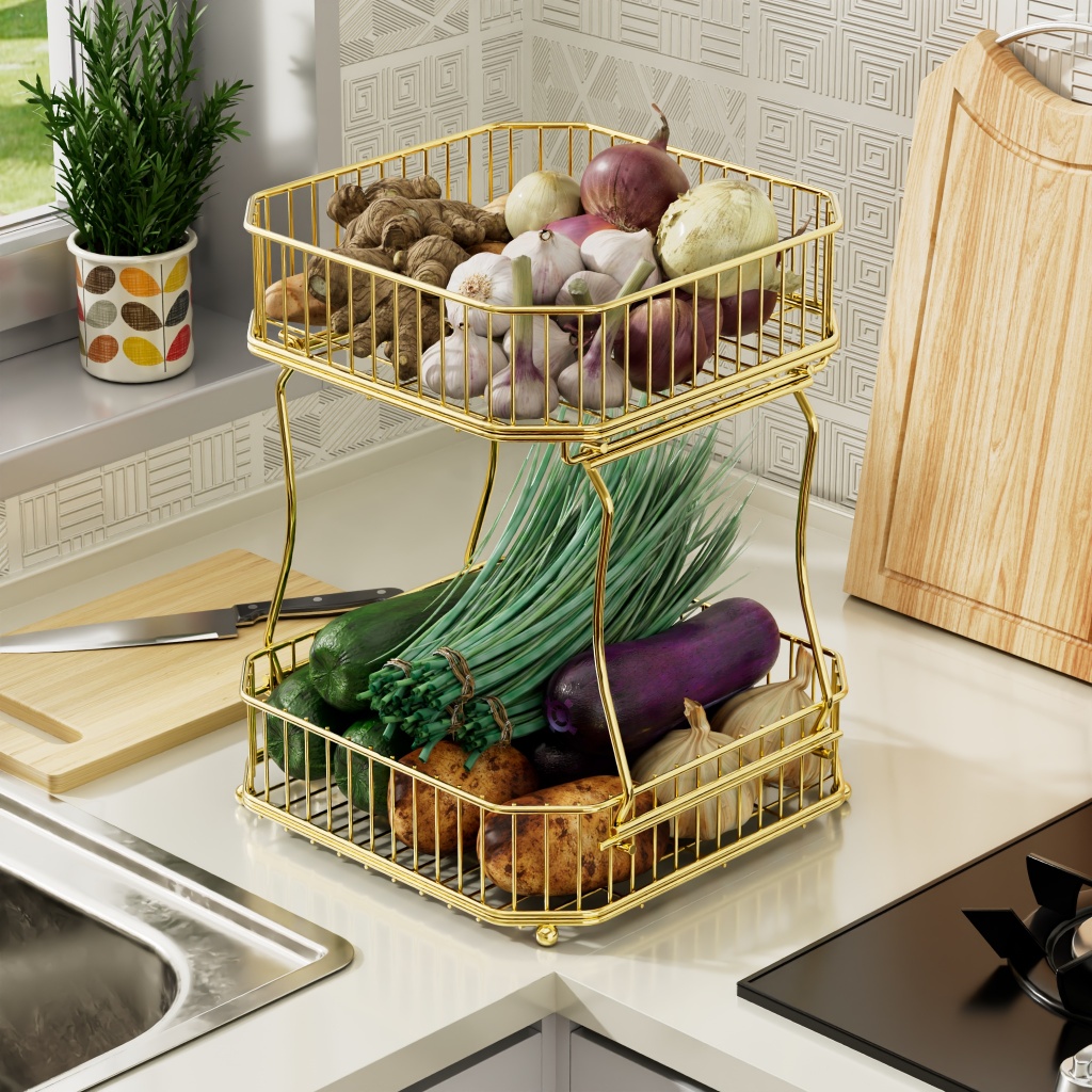 Kitchen Storage Rack Gold 2 Layer Vegetable Spice Seasoning Rack Black ...