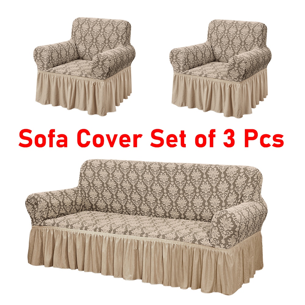3 in 1 Sofa Cover Set Jacquard Design Seersucker Sofa Cover With Lace ...