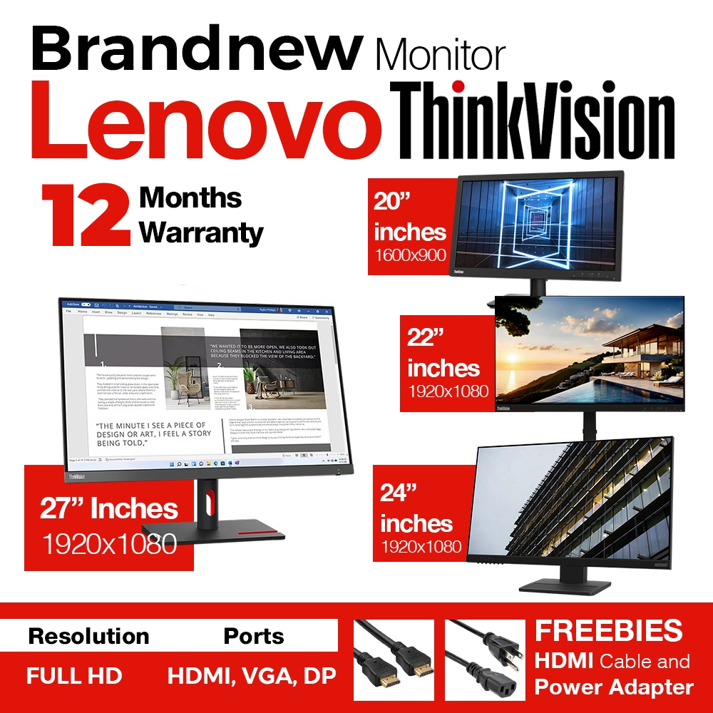 B/N Lenovo ThinkVision Monitor - 20 to 27inch Wide LED | 1920x1080 Full ...