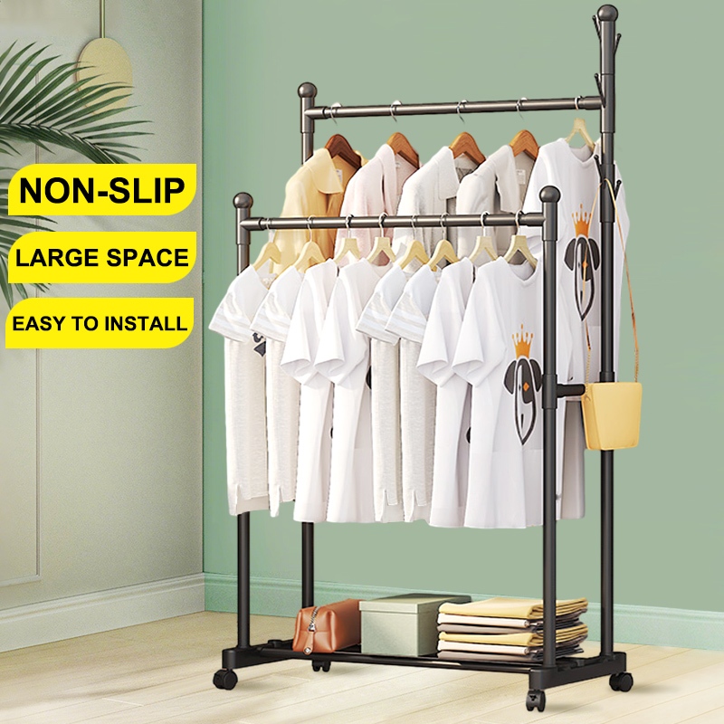 Clothes Drying Rack With Wheels, Steel Pipe Multifunctional Storage ...