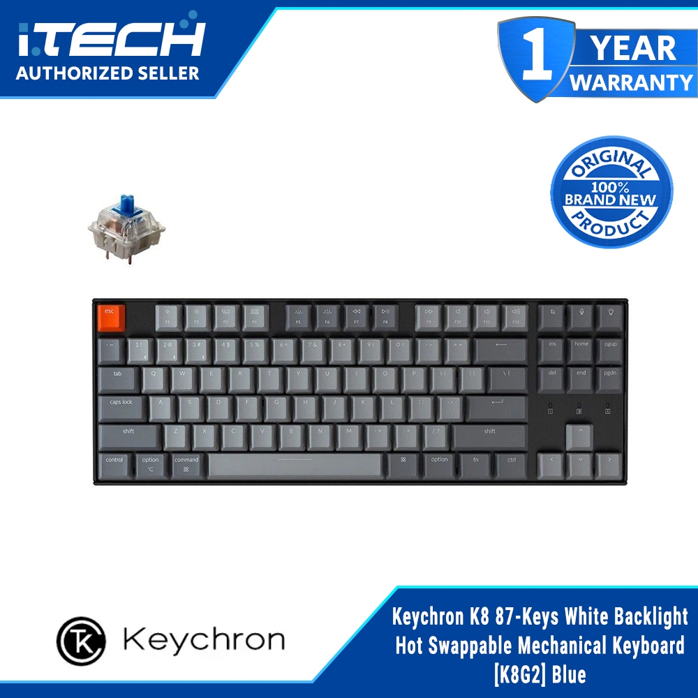 Keychron K8 87-Keys White Backlight Hot Swappable Mechanical Keyboard ...