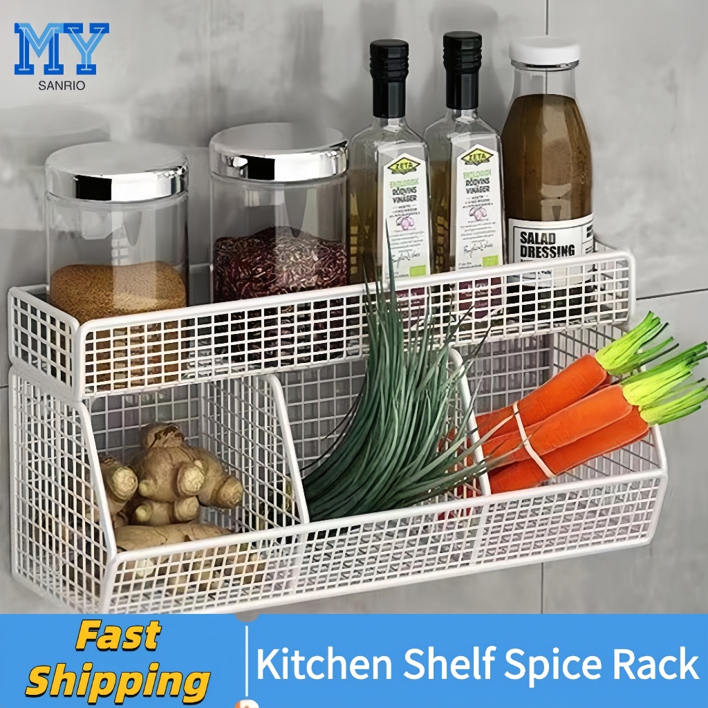 Upgraded Wall Mounted Kitchen Hanging Rack Spice Seasoning Storage Rack ...