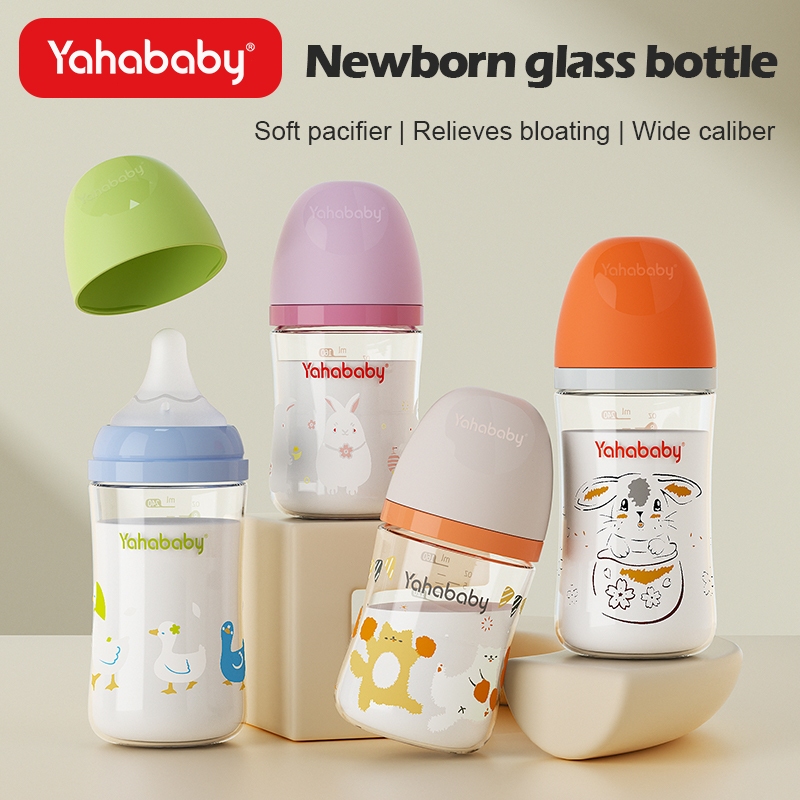 YAHABABY 160/240ML Glass Feeding Bottle And Anti-Choking Wide Neck Nursing  Newborn Baby Bottle
