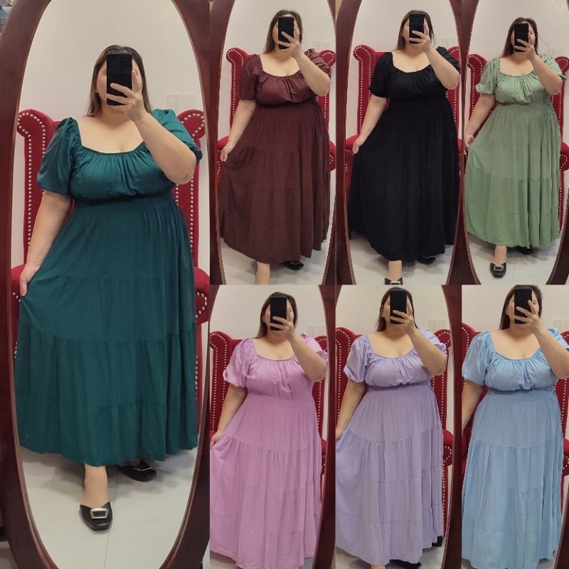 Plus size 4XL-5XL Nerchie tiered maxi dress in soft linen fabric ...