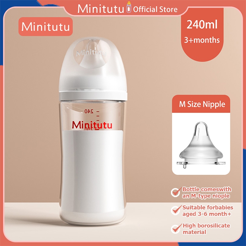 Minitutu Glass Feeding Bottle Wide Neck Newborn Straight ArcFor
