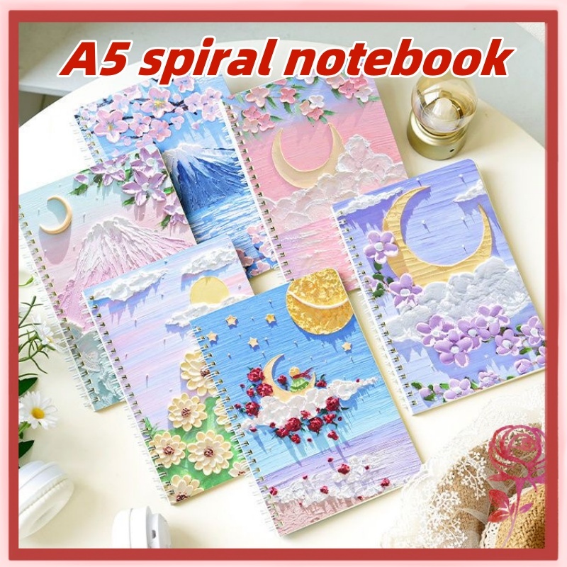 Retro hand-painted oil painting Spiral Notebook A5 coil ledger student ...