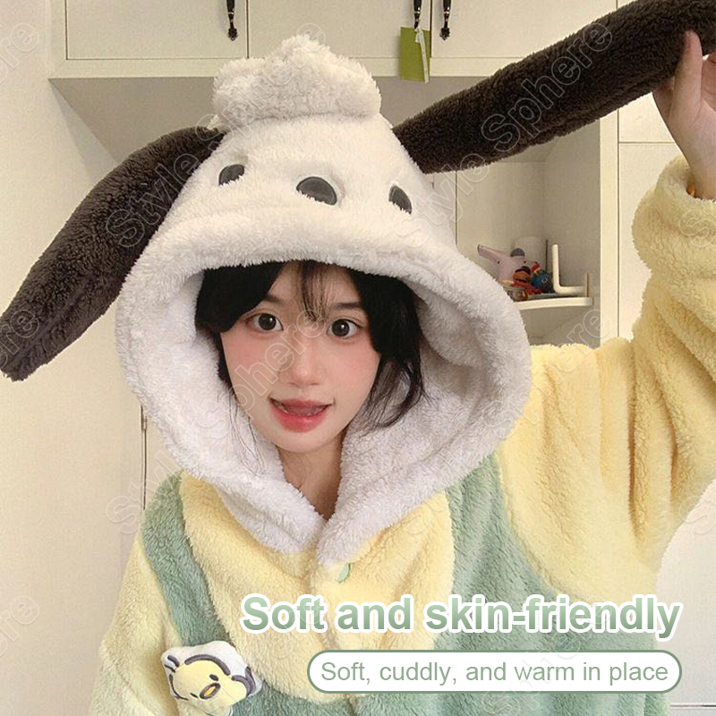 Women Pajamas Nightgown Coral Winter Animal Cartoon Cute Pochacco ...