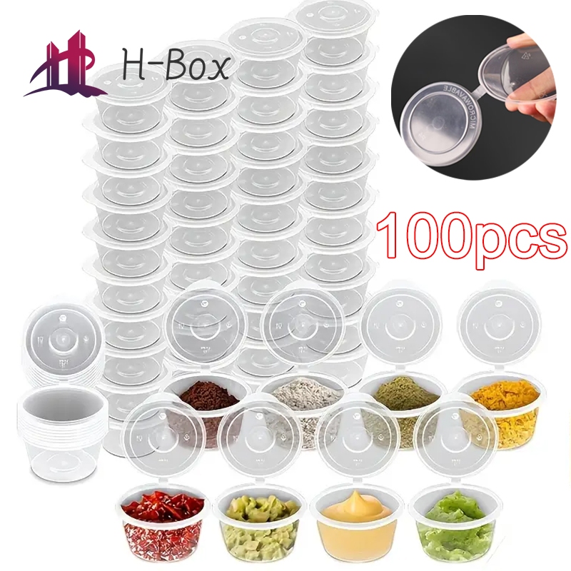 100pcs Transparent Disposable Hinge Cup Round Portable Food Container ...