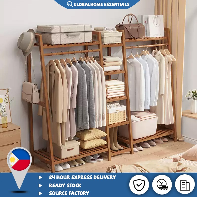 Hanging Wardrobe OrganizerWood Coat Rack Wardrobe Multi Clothes Storage ...