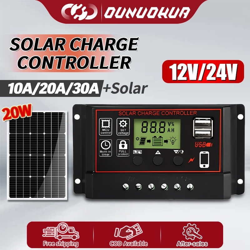 PWM 10A/20A/30A Solar Charge Controller 12V/24V Battery Regulator Solar ...