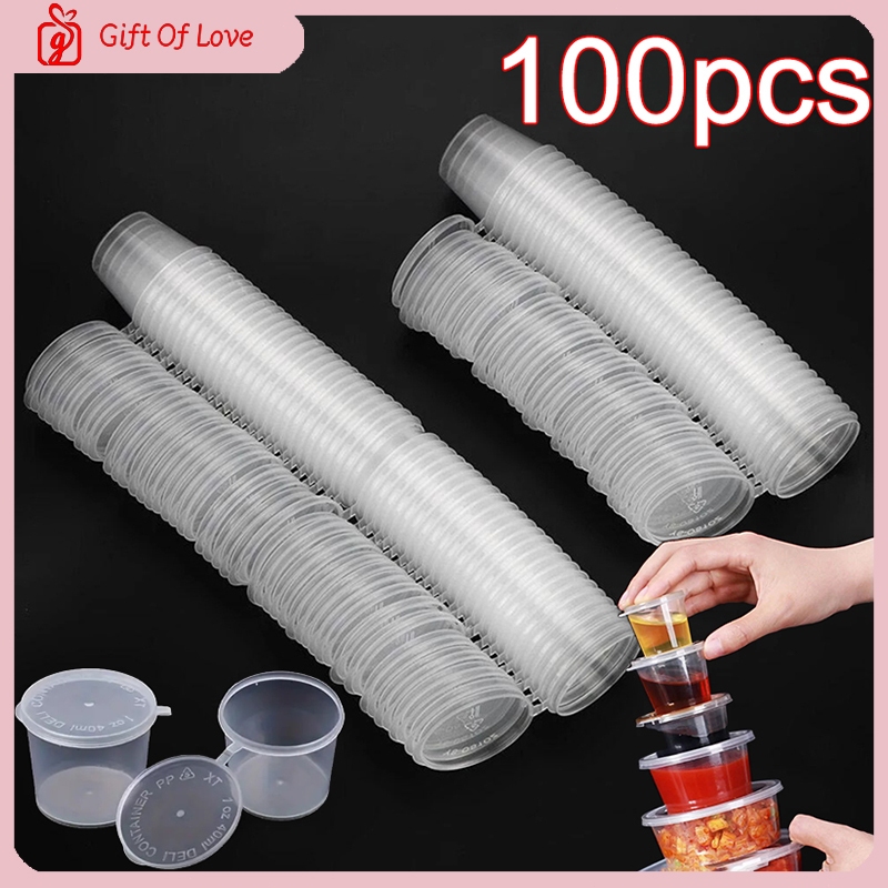 100pcs Hinge Sauce Cup Round Leak-Proof Disposable Plastic Cup Portable ...