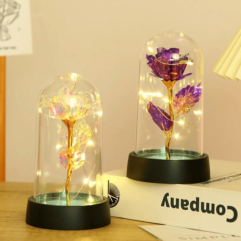 Mini Led Light Rose Artificial in Glass Dome Galaxy Rose Design as ...