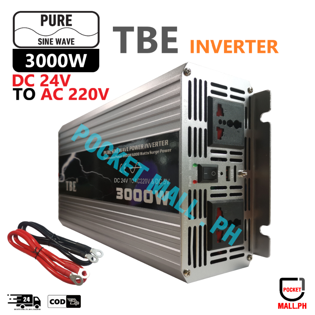 TBE 3000W Pure Sine Wave Power Inverter DC 24V to AC 220V and DC5V W ...