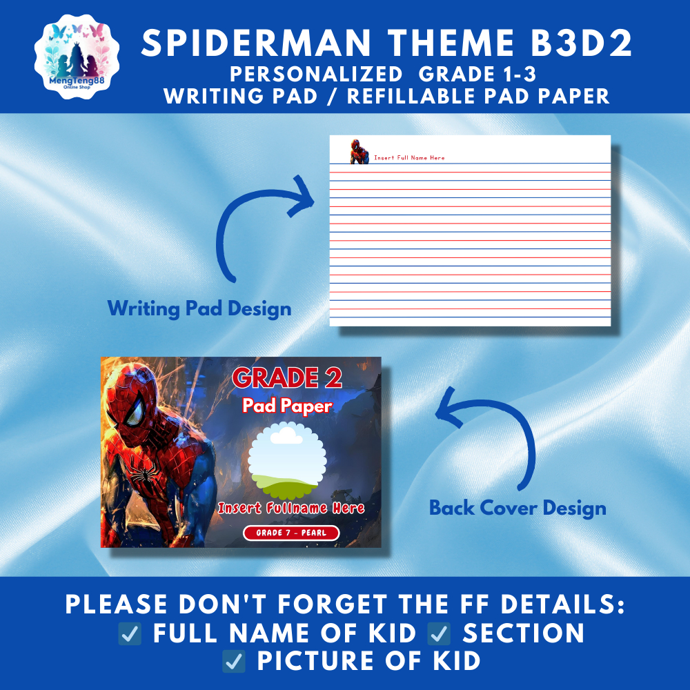 Spiderman Theme B3 Grade 1-3 Writing Pad Paper / Refillable Pad Paper ...