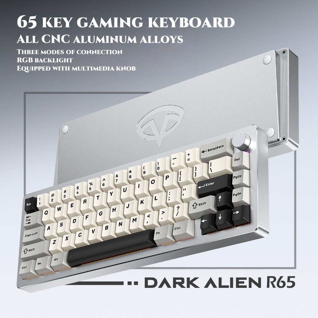 65 Key Game Mechanical Keyboard CNC Aluminum Alloy Three Mode RGB ...