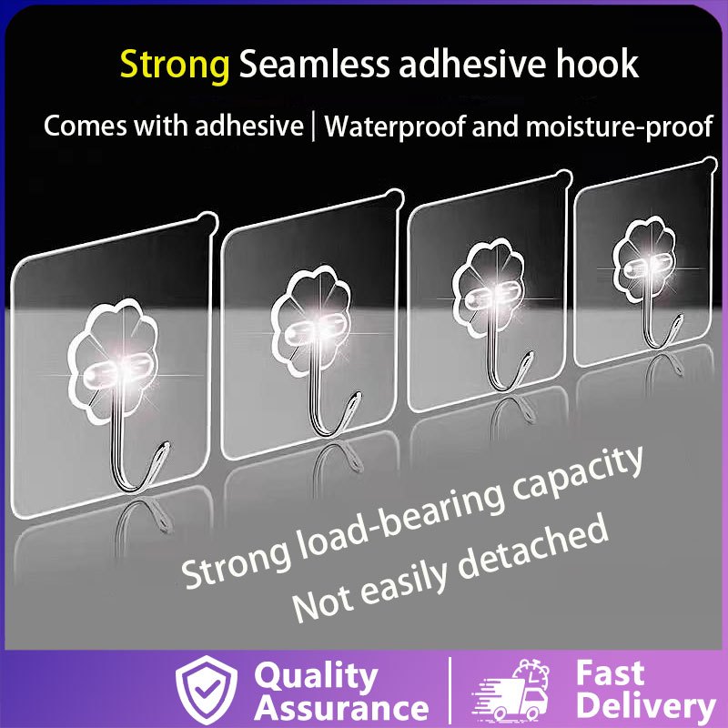Transparent Adhesive Hook Wall Hook Heavy duty Reusable Non slip Non ...