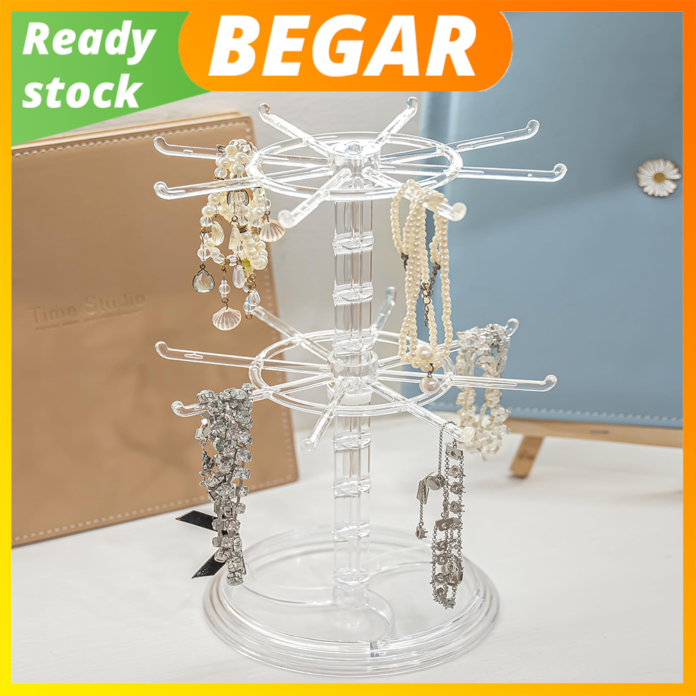 2 Layers Keychain Display Stand Jewelry Display Rack Rotating Plastic ...